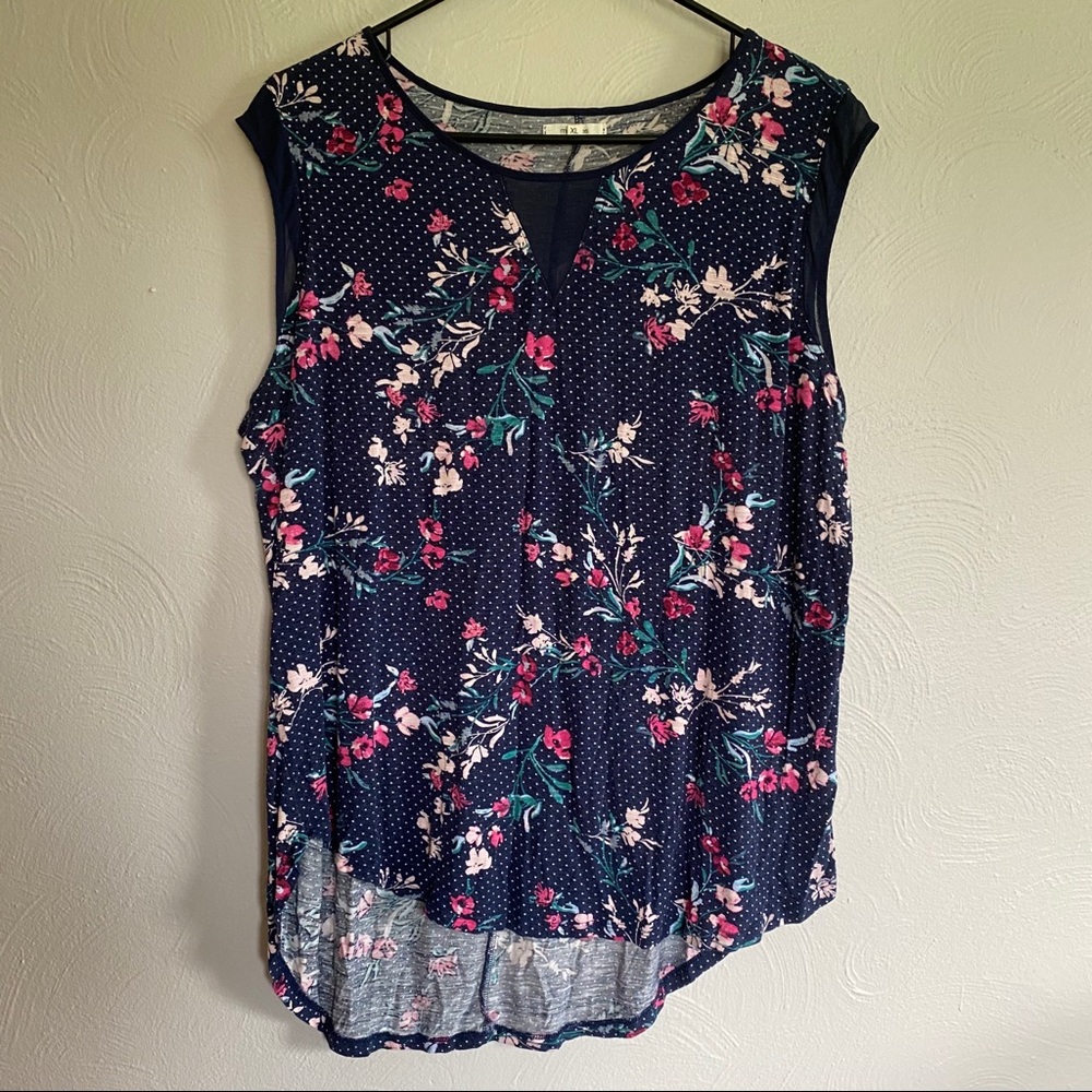 Floral Tank Top with Sheer Panels